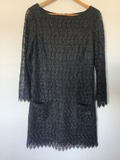  Mint Velvet Size 12 Black Lace Shift Dress Long Sleeve 