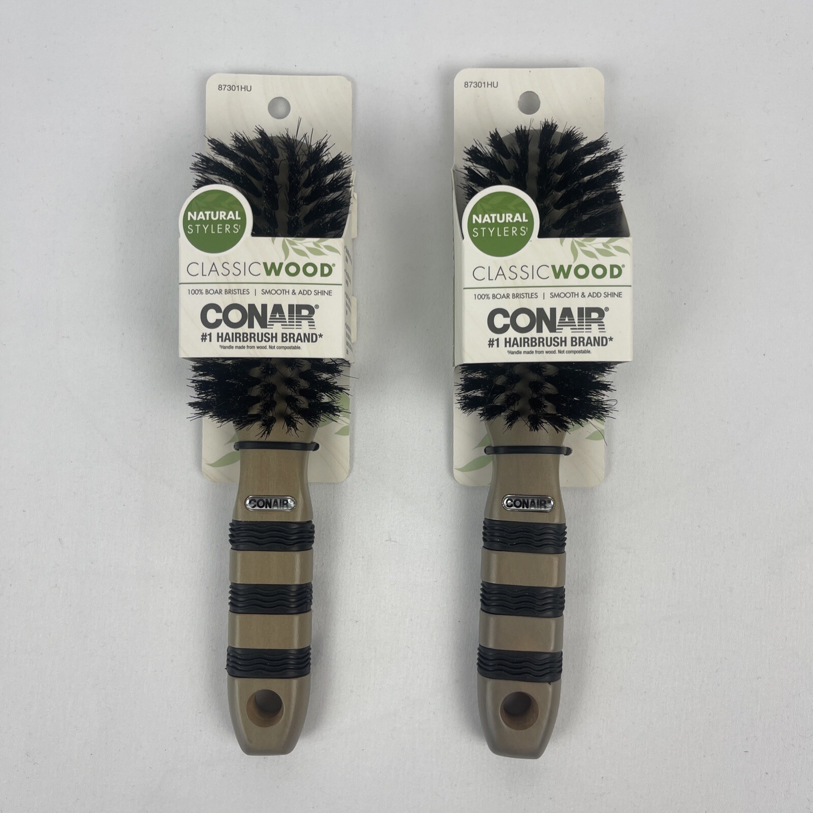 Conair Classic Wood Boar Bristles Brush Smooth & Add Shine 87301HU LOT OF 2 eBay
