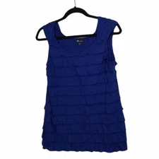 AB Studio Blue Layered Tiered Sleeveless Blouse Top Medium