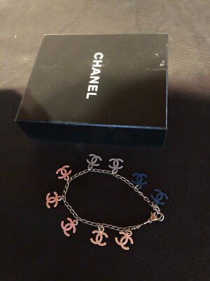 CHANEL Bracelet Bangle AUTH logo coco Vintage Rare Gradation