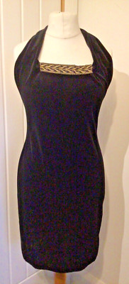 Burton 'After Dark' schwarz Vintage Ende 80er Jahre Stretch Samt Neckholder Ausschnitt Kleid 16