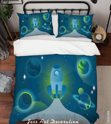 3D Rocket Space Illustration Quilt Cover Set Bedding Sets Pillowcases Queen 65