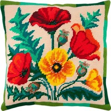 DIY Needlepoint/Tapestry throw pillow cover "BOUQUET OF POPPIES" embroidery kit