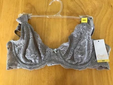 New Candies Taupe Lace Intimates Unlined Plunge Underwire Bra 34A