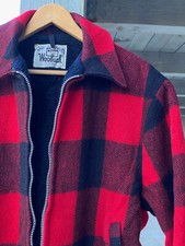 Vintage Woolrich Red Black Buffalo Plaid Wool Talon Zip Lined Jacket L XL
