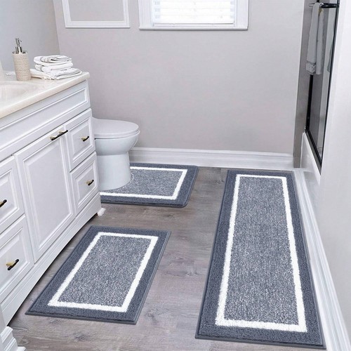 3 - Piece Bathroom Rug Set - Microfiber,Non - Slip,Absorbent,with U - Shaped Mat