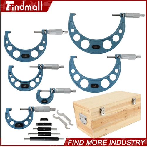 Findmall 0-6"/0.0001" Premium Outside Micrometer Set W/ Carbide Tip Wooden Case