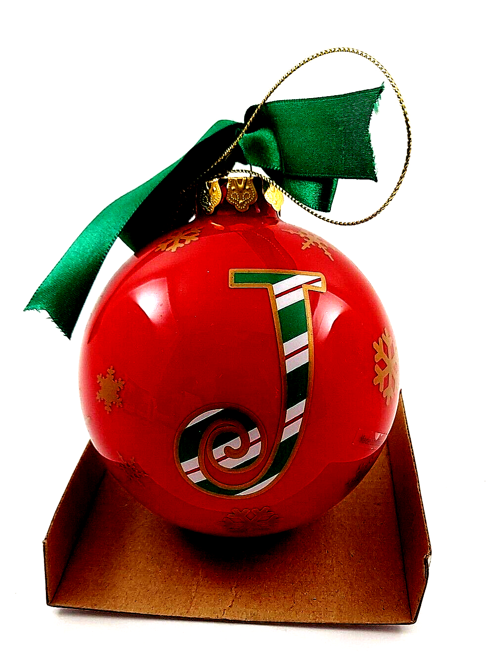 Kirkland's Monogrammed "J" Hanging Christmas Ornament 4" Round Glass