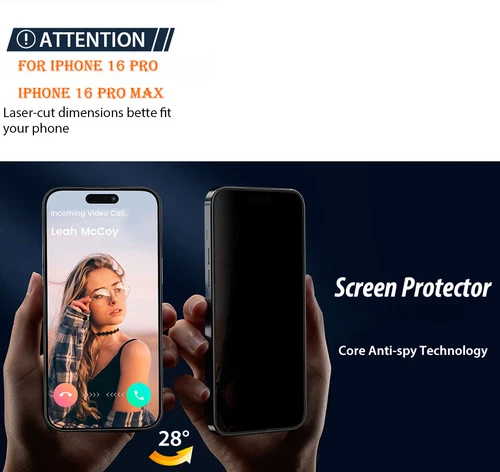 For iPhone 16Pro/16 Pro Max Privacy 9H Glass Screen Protector w/Install Tool AU - Picture 6 of 22