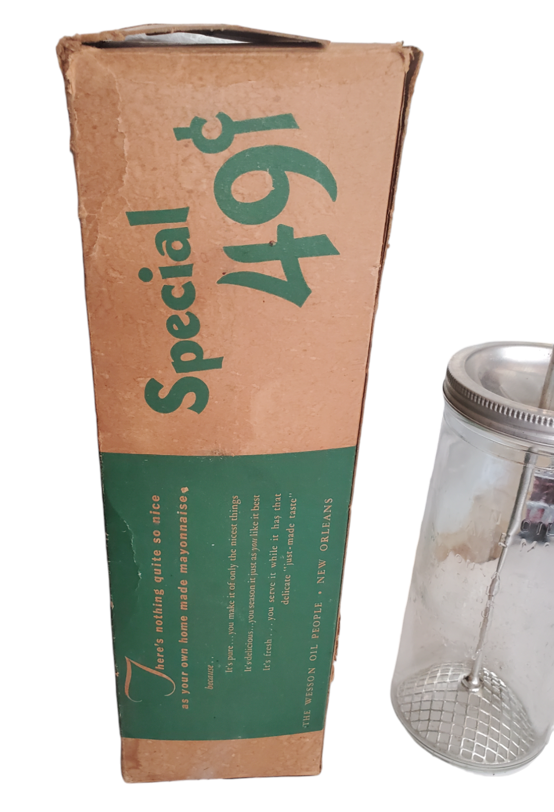 Vintage WESSON OIL MAYONNAISE MAKER GLASS JAR Perfect Mayo in Minutes