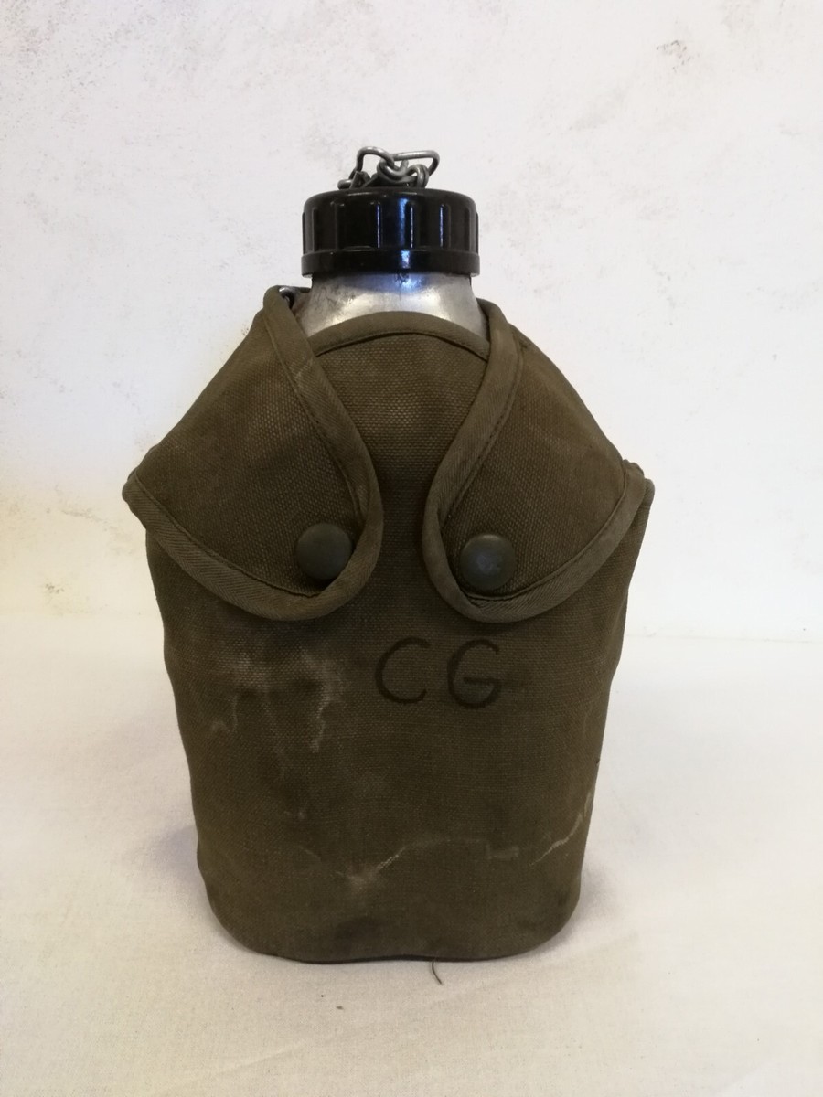 Ganzoo Gourde militaire avec gobelet Kochbehalter en aluminium, beige, 1 L, set 2 pieces, style armee allemande, bouteille de camping randonnee bushcraft avec etui de voyage en tissu, survie