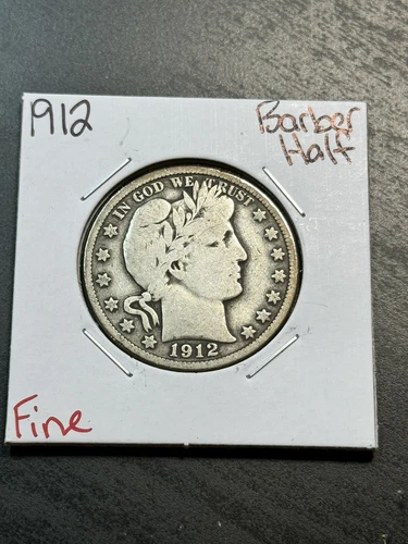 1912 P Barber Silver Half Dollar 50C FINE Condition Coin (Raw11196)