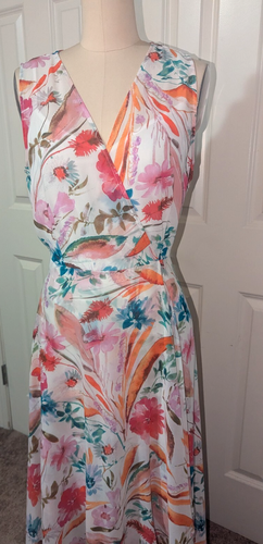 Calvin Klein Watercolor Floral Midi Dress colorful Hi Low Hem Ruffles Easter 12 - Picture 2 of 8