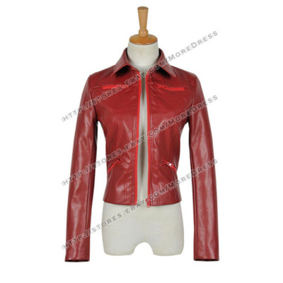 Once Upon A Time Emma Swan Cosplay Costume Red Leather Zip Up Coat Original