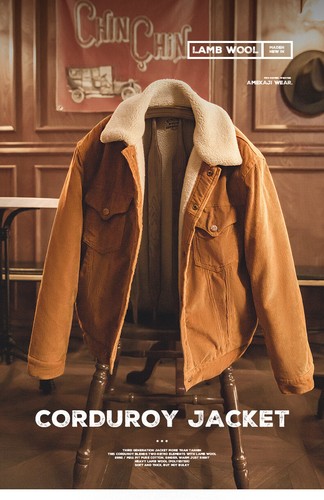Giacca uomo Amekaji vintage velluto a coste invernale calda foderata lana di agnello cappotti outwear - Foto 10 di 10