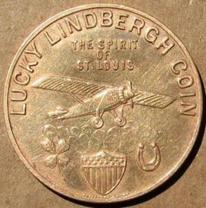 RARE 1927 CHARLES LINDBERGH NY to PARIS COMMEMORATIVE GOLDEN BRONZE MEDAL #J25