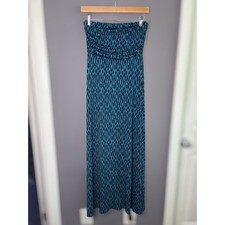 Banana Republic Blue Teal Geometric Print Strapless Maxi Dress Small