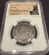 1863-A France 10c Ten Centimes NGC Genuine