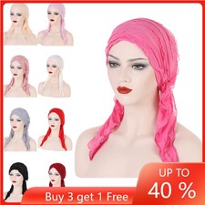 Long Tail Women Hijab Chemo Cancer Cap Pre-Tied Muslim Turban Hair Loss Hat Wrap