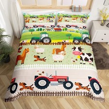 Tractor Bedding Sets for Boys Queen Size Toddler Kids Cute Cartoon Farm Anima...