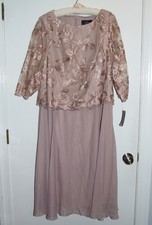 Alex Evenings Chiffon  Embroidery 3/4 Sheer Sleeve Gown Dress Size 14W NWT 209