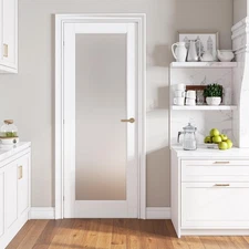 SMARTSTANDARD 30" x 80" French Interior Door, Tempered Frosted Glass Slab Door