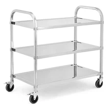 3 Layer Stainless Steel Cart, 220 LBS Capacity Metal Utility Cart Service Car...