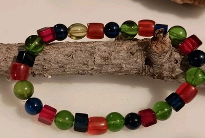 7,5'' ECHTES KARIBIK ROT BLAU UND GRÜN STRETCH ARMBAND