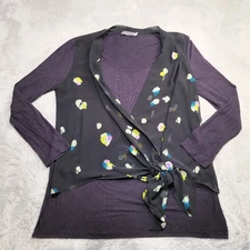 MINT VELVET 16 Double Layer Tie Front Dresy Black Tunic Blouse & Cardigan