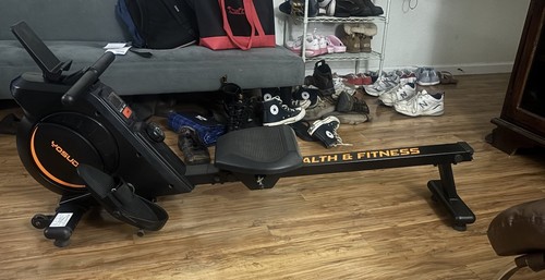 YOSUDA Health & Fitness Rowing Machine w/ LCD Display, Black/Orange