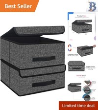 Collapsible 13x13 Storage Bins Set - Chic Black Organizers with Durable Handles