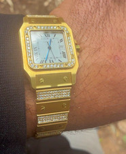 Cartier Santos Quartz Square Watch White Roman Dial Diamond Bezel Bracelet