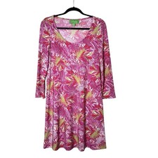 Pappagallo Floral Flutter Sleeve Tropical Ladies Dress Sz S Pink Green Party
