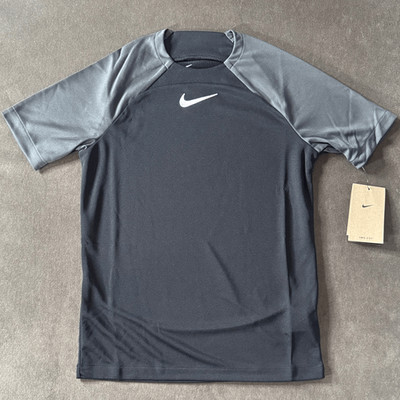 Nike Kids Youth Unisex Academy Pro Jersey Black Gray Short Sleeve T-Shirt MEDIUM