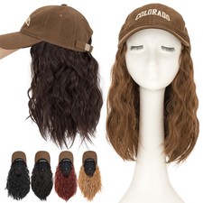 X  mas Women Fashion Baseball Hat Wig Hat with Hair Baseball Cap Brown Hat Wavy M