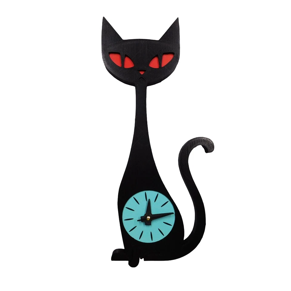 Reloj de pared retro impreso en 3D para gatos atómico moderno de mediados de siglo en 5 colores Foto 2 de 4