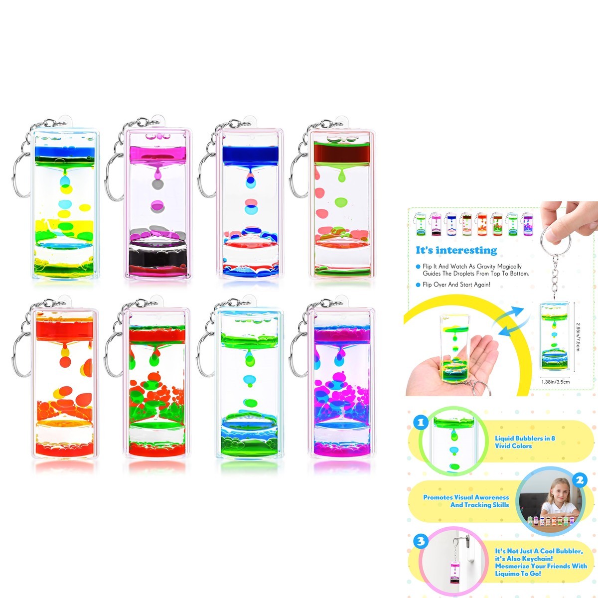 Fidget Button Key Chain ZHBWOW YL001 Fidget Liquid Motion Bubbler Key Chain 8Pcs Mini Colorful ...