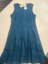 Michael Kors Women's Sleeveless Dress Teal Color Lace Size L