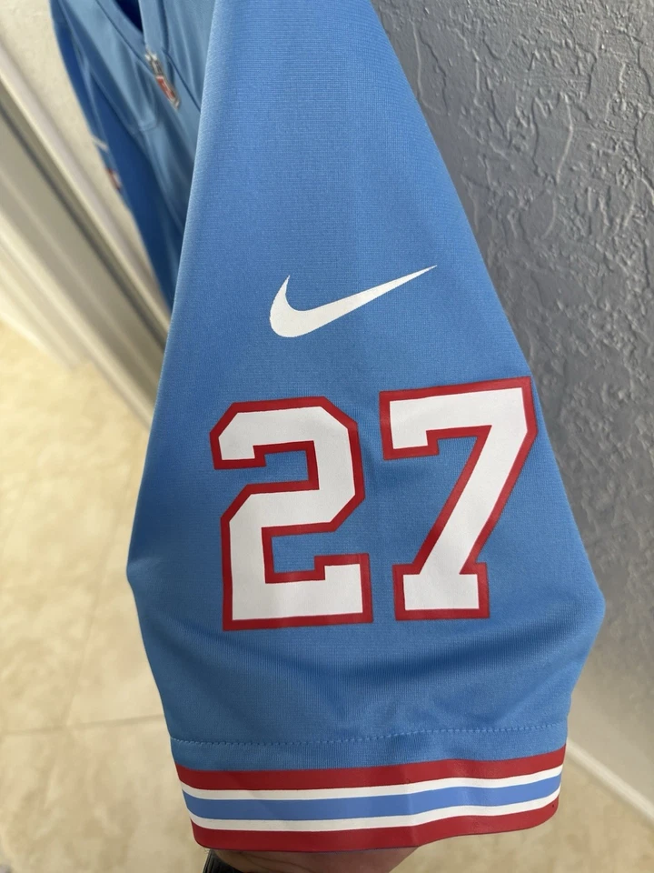 Camiseta deportiva retirada del juego de la NFL Tennessee Titans Eddie George Nike Blue Oilers Foto 4 de 4