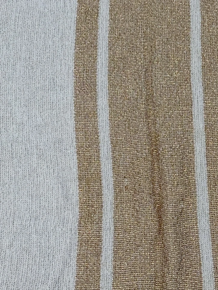 Toalha de mesa listrada dourada fio metálico malha dupla 50” x 75” oblonga - Imagem 2 de 4