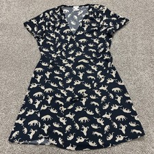 J.CREW Dress Womens 10 Blue Animal Print Short Sleeve V-Neck Wrap Knee A-Line