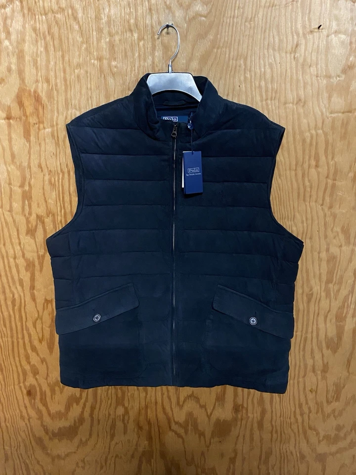 Polo Ralph Lauren Mens XL  Navy Quilted Suede Vest. $998 - Image 2 of 4