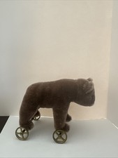 Steiff Pull Toy Bear on Brass Wheels w original Germany Vintage 7'"
