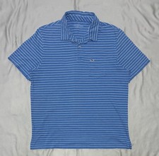 Vineyard Vines Polo Shirt Mens Large Blue Striped Pima Cotton Whale Logo Pocket