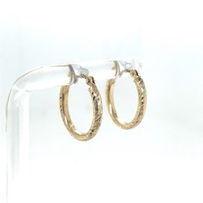 14k Yellow Gold Diamond Cut 5/8" High Oval Hoop Earrings .6 Grams