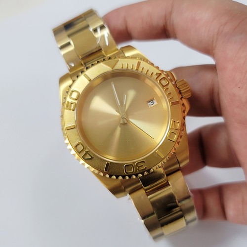 40 mm schlichtes goldenes Gehäuse mit japanischem NH35 Uhrwerk Gold mechanische Herrenuhr