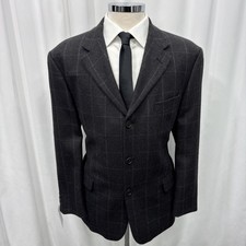 M&S Italian Extra Fine Merino Wool Charcoal Window Pane Jacket/Blazer 44S
