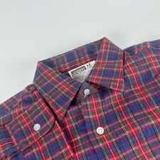 VTG Montgomery Ward Mens M Blue Plaid Flannel Shirt Cotton Double Pocket Work