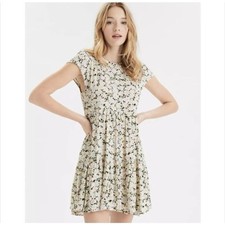 American Eagle Daisy Floral Baby Doll Swing Dress Open Back, Viscose Size Large