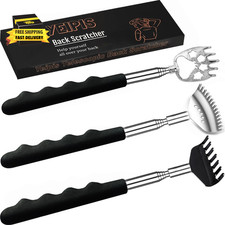 3 Pack Different Back Scratcher Metal Portable Telescoping with Rubber Handles,